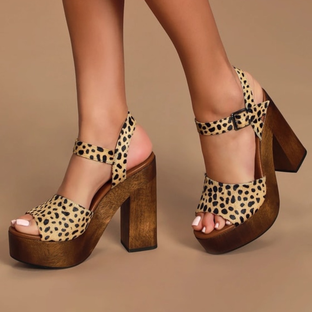 Lulu’s - Lolita Leopard Calf Hair Wooden Platform Heels